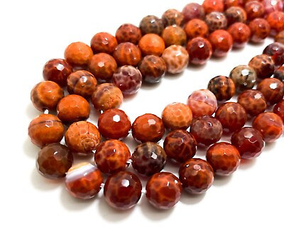 #ad Natural Red Fire Agate Faceted Round Gemstone Beads RNF63 $24.68