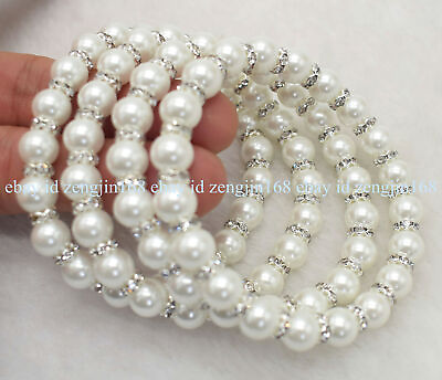#ad Wholesale 4 Pcs 8mm White South Sea Shell Pearl Stretchy Bracelet 7.5quot; AAA $6.92