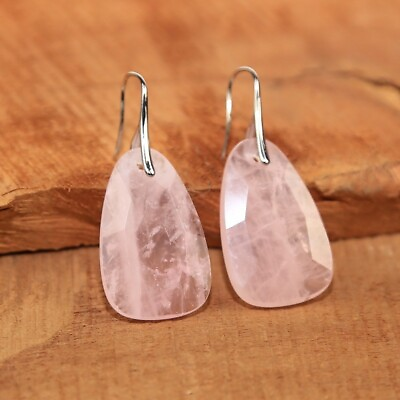 #ad Rose Quartz Women Earrings Natural Stone Dangles Pink Earrings Jewelry Gift $13.80