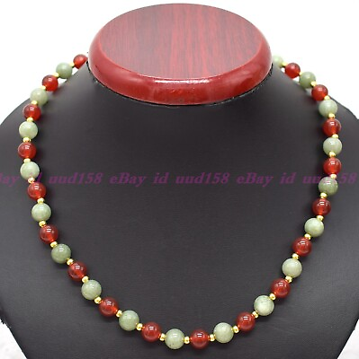#ad AAA 100% Natural 6 8 10 12mm Red Green Jadeite Round Gemstone Beads Necklace $7.59