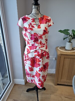 #ad Red And White Floral Dress By Roman Size 14 Pretty Wedding Party GBP 14.99