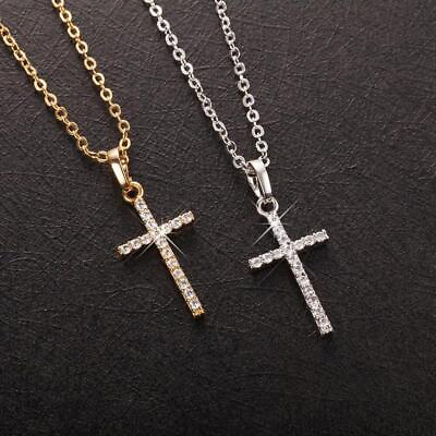 #ad Fashion Female Cross Pendants Gold Black Color Crystal Jesus Cross Pendant Neckl $14.99