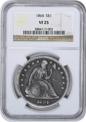 #ad 1864 Liberty Seated Silver Dollar VF25 NGC $2404.00