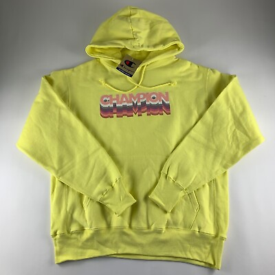 #ad Champion Reverse Weave Mens Yellow Pullover Hoodie Mens Large New $34.99