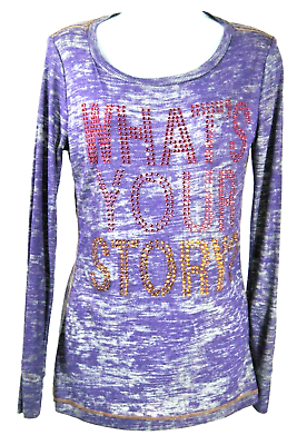 #ad TWENTY ONE Long Sleeve Women#x27;s Round Neck quot;What#x27;s Your Storyquot; Purple Top Med $8.00
