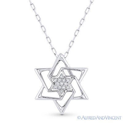#ad 0.04 ct Diamond Star of David Magen Pendant Judaica Necklace in 14k White Gold $389.99