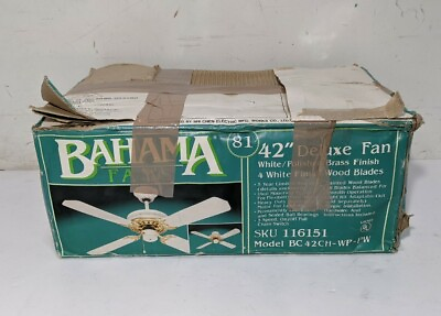 #ad Vintage BAHAMA Fans 42quot; Deluxe Ceiling Fan White Polished Brass 4 Blades $81.00
