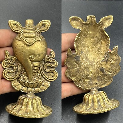 #ad Unique Tibetan Buddhist Gold Gold Gilded Brass Decorated Floral Shell Stand $90.00