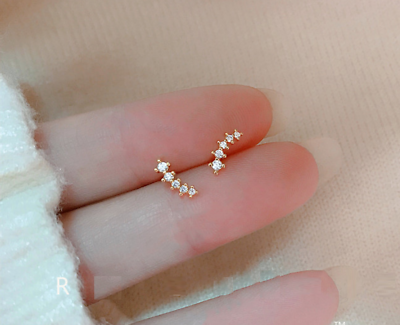 #ad Tiny Gold Love Star Pave Cubic Zirconia Stud Earrings $8.99