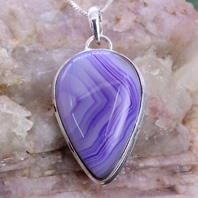 #ad Next Day Dispatch Stripped Agate Pendant With 925 Sterling Silver Loop 45mm 12.2 GBP 19.59