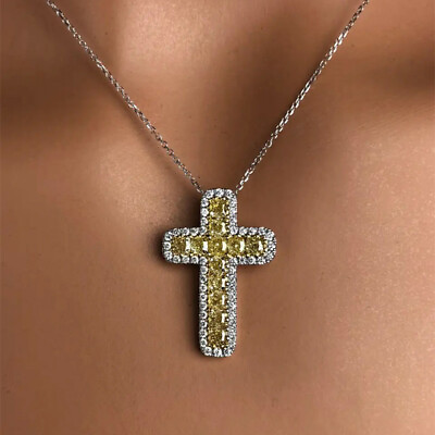 #ad Cross 925 Silver Necklace Pendant Gorgeous Cubic Zircon Anniversary Jewelry C $3.88