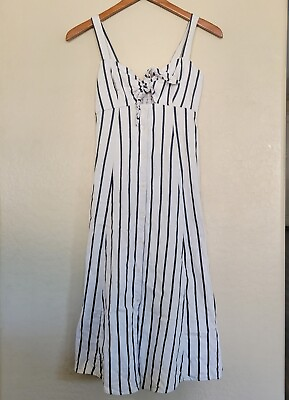 #ad SPLENDID Striped Tank Dress Peek A Boo Bow Long Size Xsmall Blue White $16.00