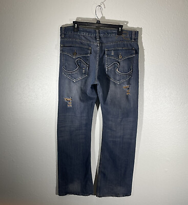 #ad Request Jeans Mens 38x34 Classic Straight Denim Dark Wash Embroidered Streetwear $21.71
