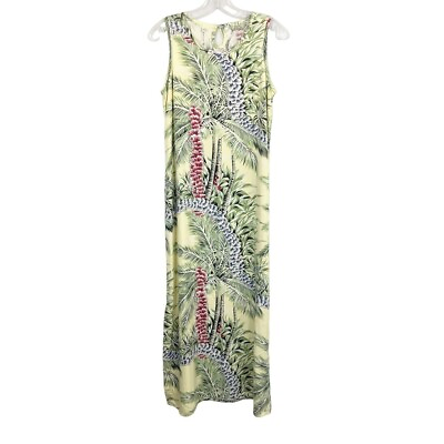 #ad Tommy Bahama 100% Silk Yellow Hawaiian Floral Sleeveless Maxi Dress Size Medium $39.99