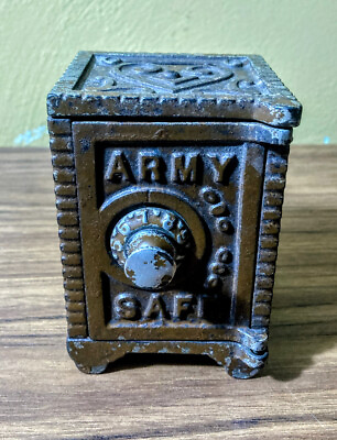 #ad Rare Antique Army Safe Cast Iron Coin Bank $239.99