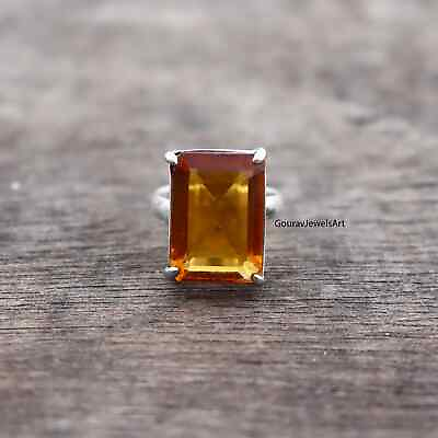 #ad Natural Citrine Ring Prong Set Citrine Ring Solid 925 Sterling Silver Ring $10.40