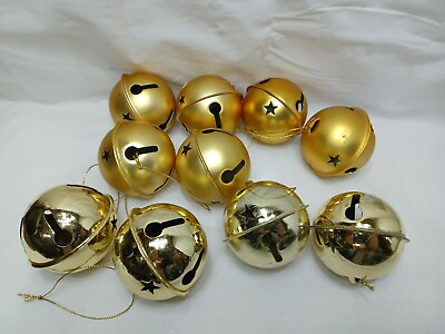 #ad 10 Sleigh Bell Ornaments 2.5quot; Gold Brass Tone $12.73