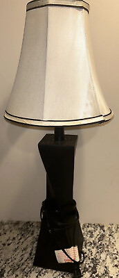 Modern Black Lamp Twisted Wooden Base In Good Condition $28.97