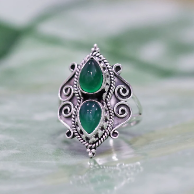 #ad 925 Sterling Genuine Silver Green Onyx Handmade 100% Genuine Women Ring $10.82