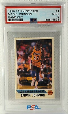 #ad Magic Johnson 1990 Panini Sticker Hand Cut #1 PSA 9 Lakers $32.00