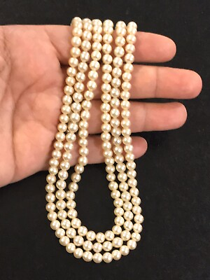 #ad Vintage Three Strand Faux Pearl ?Layer Collar Necklace 15” $65.00