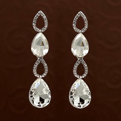 #ad Dangle Earrings Clear Crystal Rhinestone Teardrop Silver Tone Women Wedding 757 $11.99