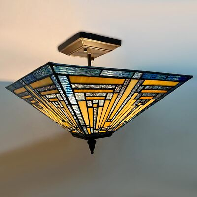 #ad Tiffany Ceiling Lights Fixtures 14” Wide Stained Glass Ceiling Lamp 2 Lights ... $177.18