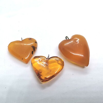 #ad Heart Amulet Pendants Lot 3 Amber Natural Baltic Antique Butterscotch Polished $21.00