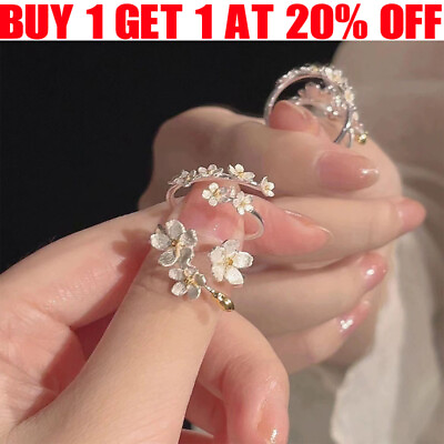 #ad Women Flower Opening Adjustable Rings Minimalist Finger Silver Color Finger Ring $1.79