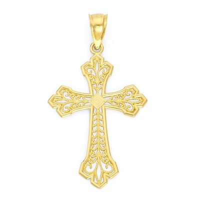 #ad 10k Real Solid Gold Cross Pendant with Intricate Filigree Detail Gold Jewelry $129.99