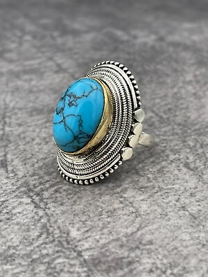 #ad Woman Authentic Design Elegant Turquoise 925 Silver Ring Turkish Unique Handmade $55.25