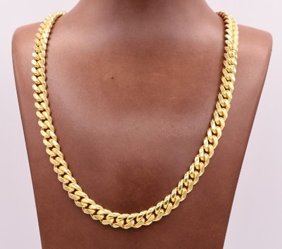 #ad 9mm Miami Cuban Chain Box Lock Necklace Solid 14K Yellow Gold Plated Silver 925 $436.01