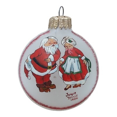#ad Christmas Tree Ornament Ball Signed Joyce Drake 1986 Kissing Santa Mrs Claus $16.99