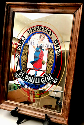 #ad VTG St. Pauli Girl Mirror Sign * GENUINE 1975 ADVERT Brewery HAND ART 21quot;x15quot; $175.00