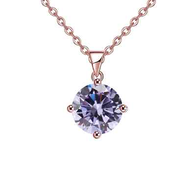 #ad 18K Rose Gold 2 Carat Created Alexandrite CZ Round Stud Necklace Plated 18 Inch $10.99
