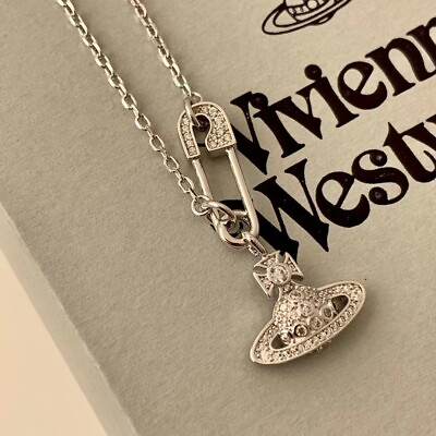#ad Vivienne Westwood Safety PIN Crystal ORB Chain Silver Golden Necklace Women Gift $22.99