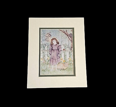 #ad Nancy Balyeat Watercolor Print Hidden Verse Prairie Girl amp; Cat Matted 8x10 1999 $10.99