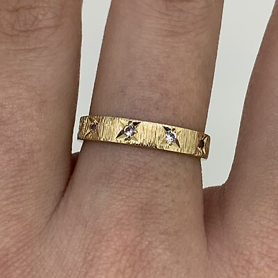 #ad Brushed Gold Band Ring With CZ Cubic Zirconia 9ct Yellow Gold Size O GBP 100.00