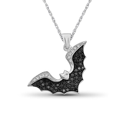 #ad 1CT Black amp; White Simulated Diamond Halloween Bat Necklace 925 Sterling Silver $60.00