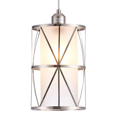 #ad Modern Brushed Nickel Pendant Light with Frosted Glass Transitional Metal Pe... $82.95
