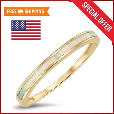 #ad Like 10K Solid Yellow Gold White Opal Inlay Band Ring polished NEW $11.99