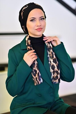 #ad Stylish Womens Turban Chemo Caps Hijab Black headwrap with Leopard Scarf $9.00