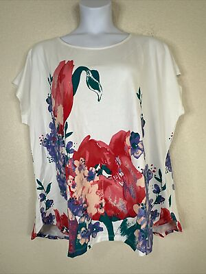 #ad Studio By D amp; Co. Womens Plus Size 3X Floral Graphic Scoop Top Cap Sleeve $12.79