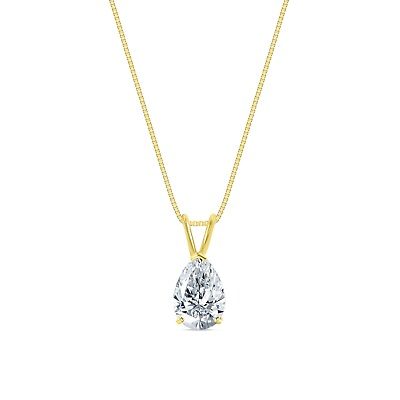 #ad 1 Ct Pear Lab Created Grown Diamond Pendant Necklace 14K Yellow Gold F VS 18quot; $624.00