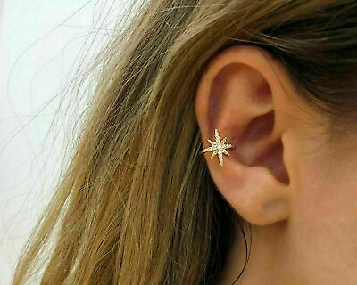 #ad 0.2Ct Round Lab Created Diamond Star Ear Cuff Earrings 14k Gold Plated Silver $64.34