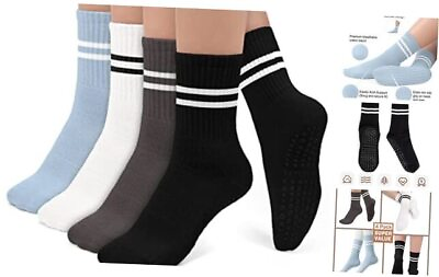 #ad Pilates Socks Yoga Socks with Small Medium 3 Black Gray White Blue 4 Pairs $34.16