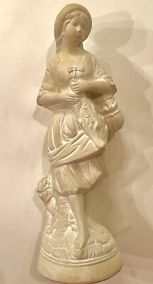 #ad Terracotta Pottery Clay Ceramic Figurine Girl With Fish 13”H Excellent Condition $35.00