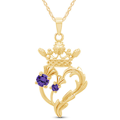 #ad Luckenbooth Thistle Heart Crown Simulated Amethyst Pendant in Sterling Silver $46.06