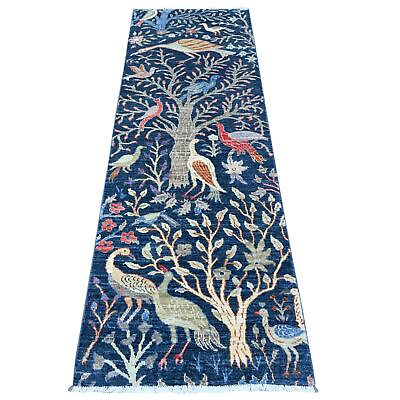 #ad 2#x27;6quot;x7#x27;10quot; Blue Afghan Peshawar Hand Knotted Pure Wool Runner Rug R88503 $708.30