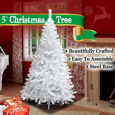 #ad NEW White 5#x27; Classic Pine Christmas Xmas Artificial Tree With Solid Metal Stand $20.63